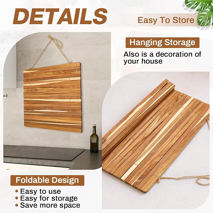 Wooden Dish Drying Rack, 20.5 x 16 Inch Roll up Kitchen Over Sink Dish Drying Rack for Dishes, Plates, Bowls, Wooden Cover Counter Space, Crack Resistant Drainer, Kitchen Supplies - Image 3