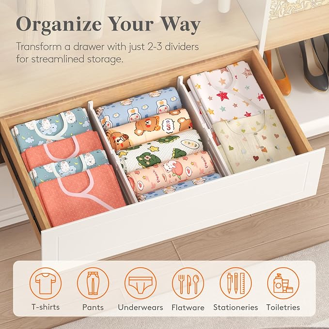 Lifewit 5" Tall Drawer Dividers, Adjustable Deep Drawer Organizer Clothes | 11.5"-18.5" Expandable Plastic Separators for Dresser, Kitchen, Cabinet, Nursery, Office, Socks & Underwear Storage, 8 Pack - Image 9