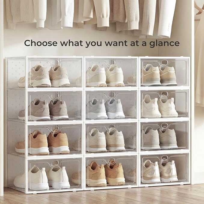 15 Pack X-Large Shoe Storage Boxes, Shoe Organizer Clear Stackable | Fit US Size 11, 6.2” Height, Shoe Dispaly Case Holder Bins Sneaker Storage for Sneakerheads, For Home and Family, White - Image 6