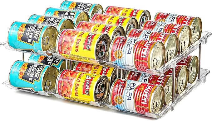 Can Organizer for Pantry, Stacking Can Storage Organizer Hold 36 Cans | Automatic Rolling Can Rack for Fridge, 3Tire 3 Columns Can Holder, Canned Goods Organizer by Amllas