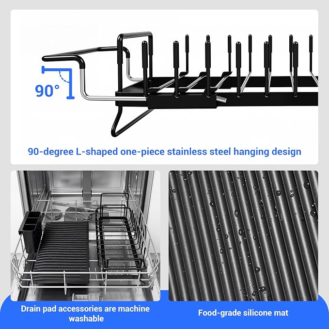 Expandable & Collapsible Dish Drying Rack for Over The Sink and in Sink, Stainless Steel with Silicone Drip Tray, Space Saving Adjustable Dish Rack for Small Kitchen, Apartment & RV - Image 7