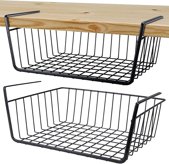 2Pcs Under Shelf Basket Metal Wire Under Cabinet Basket for Kitchen Pantry | Under Shelf Storage Basket Slides Under Shelves for Storage Space Saving for Kitchen Pantry Closet Office No Tools Required by ELEATTRUN