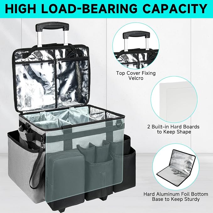 Cleaning Cadddy Bag with Rolling Cart, Large Cleaning Bag with Wheels | Cleaning Supplies Organizer with Detachable Trolley for Housekeepers, Housekeeping Cleaning Cart with Shoulder Strap & Handle - Image 4