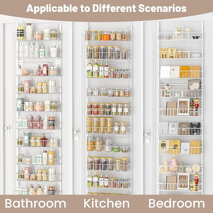 ElegantArray 9-Tier Pantry Door Organizer, White | Over The Door Pantry Organizer Rack and Storage, Hanging Spice Rack Shelves Door, Home Office Laundry Room Bathroom & Kitchen - Image 6