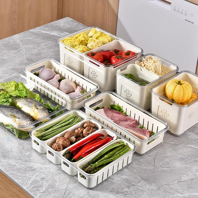 Salad Bar Containers for Fridge with Lid Handle, Fruit Storage Veggie Tray | Salad Prep Container with 4 Removable Strainers, Berry Box Fresh Produce Saver Lettuce Keeper for Refrigerator Kitchen Picnic - Image 9
