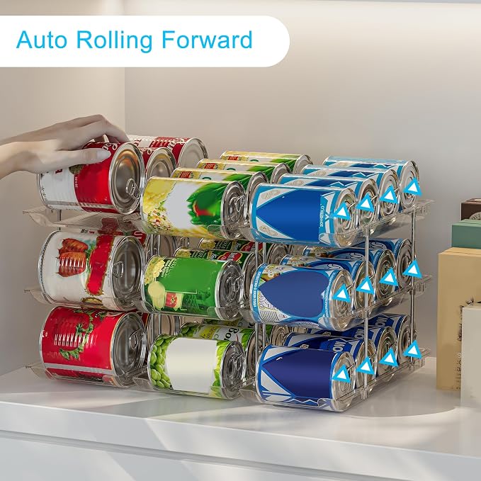 Can Organizer For Pantry, Adjustable Height And Width Canned Goods Organizer, Soup Can Rollers Organizer Holds Up to 48 Cans for Kitchen Cabinet or Refrigerator (CLear 4 Tier) - Image 3