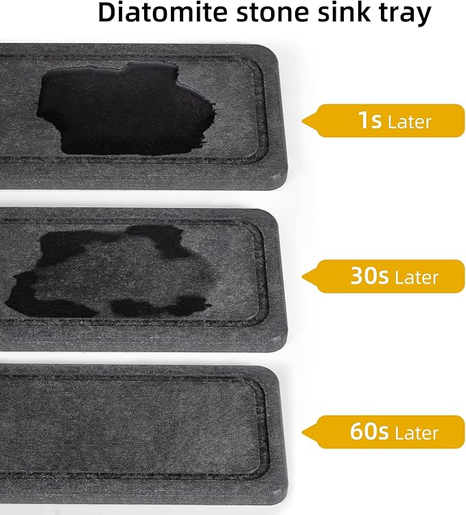 galasily Sink Caddy Organizer with Water Absorbing Stone Tray, Instant Dry Sponge Holder Smiley Face, Dish Brush Holder for Countertop, Kitchen Storage Accessories and Organization Essentials (Black) - Image 3