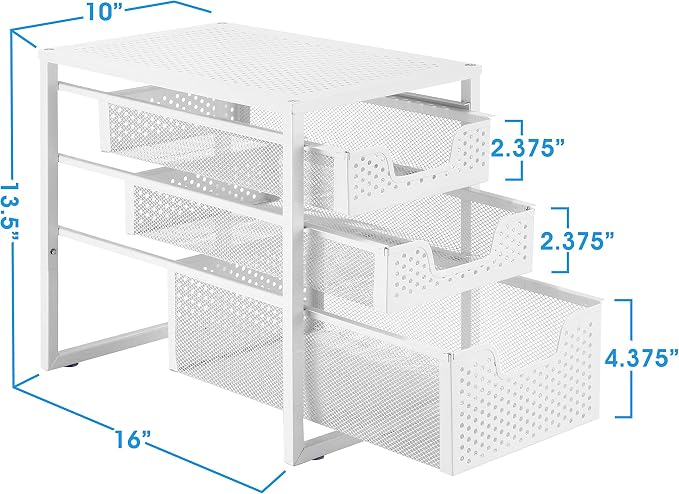 Simple Trending Under Sink Organizer 3-Tier with Sliding Storage Drawer | Multi-Purpose Desktop Organizer, Metal Cabinet Organizer for Kitchen Bathroom Office, Stackbale, Space Saving, White - Image 3