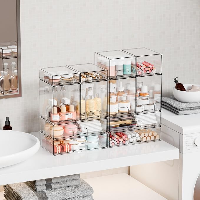 12.1''W Clear Stackable Storage Drawers,4Pcs Acrylic Drawer Organizer for Hair Accessories,Makeup Organizers,Plastic Office Supply Organizer for Pen,Pencil,Medicine,Accessory,Craft Organization - Image 2