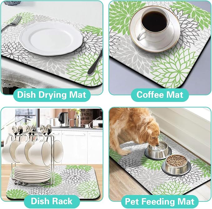 Dish Drying Mat for Kitchen Counter Matt, 2PCS 24"x18" Dish Drainer Mat & 24"x5.5" Sink Splash Guard, Super Absorbent Non-slip Rubber Backed - Image 6