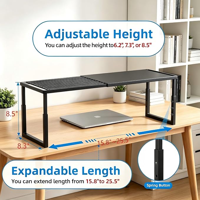 Cabinet Shelf, 1 Pack Expandable Shelf for Kitchen Storage | Stackable & Height Adjustable Cabinet Organizer Shelf | Metal Shelf Organizer | Black Spice Rack for Pantry Storage - Image 2