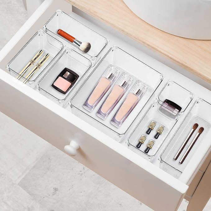 Ravinte 6 Pack Drawer Organizer, 6" x 6" Plastic Storage Bins | Acrylic Tray Design, Non-Slip Pads, For Makeup, Jewelry, Kitchen Utensils, Bathroom, Office Storage - Image 8