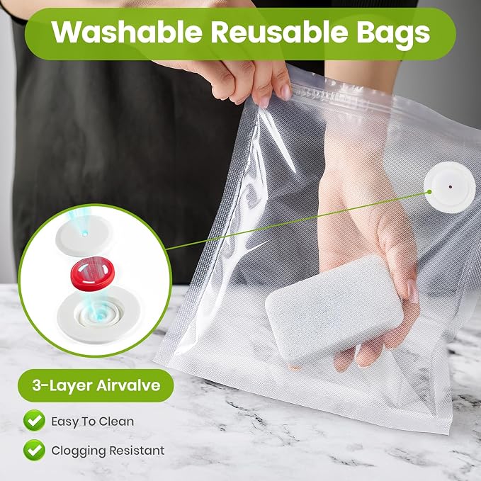 FEPPO Vacuum Sealer Bags for Food,15 PCS 8.3"×8.7" & 15 PCS 10.2"×11" Reusable Vacuum Seal Bags with Air Valve for Food Storage, Ideal for Freshness Preservation - Image 3