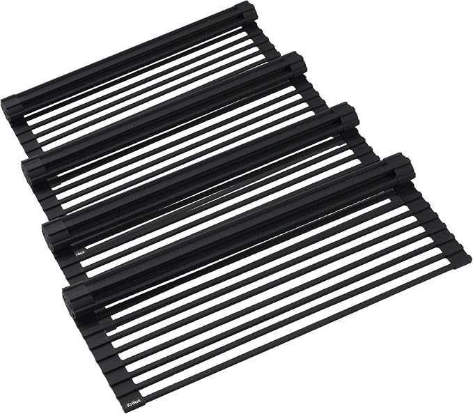 Kraus Multipurpose Over-Sink Roll-Up Dish Drying Rack, Colander and Trivet in Black, KRM-10BLACK (Pack of 4) by Unknown