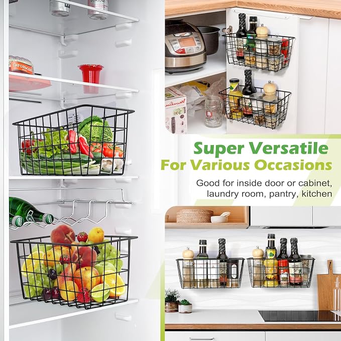 ZUSHALLMY 4 Pack Hanging Kitchen Baskets, Adhesive Wire Wall Storage Basket, No Drilling Hanging Fruit Baskets, Cabinet Door Organizer for Kitchen Bathroom Pantry, Upgrade Super-sized Adhesive (4) - Image 5