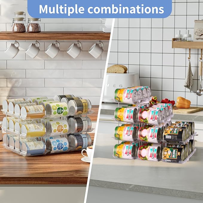 Jsyrjing Can Organizer for Pantry, 3-Tier Stackable Can Dispenser Rack | Automatic Rolling, Modular Flexible Combination, Extra-Thick Clear Material, Cabinet Pantry Fridge Countertop Storage - Image 7