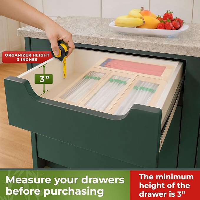 Bamboo Bag Organizer for Drawer, 4 Blocks, Plastic Bag Storage Holder | Kitchen organization with quick refill from the back; labels included; fits gallon, quart, sandwich and snack sizes - Image 2