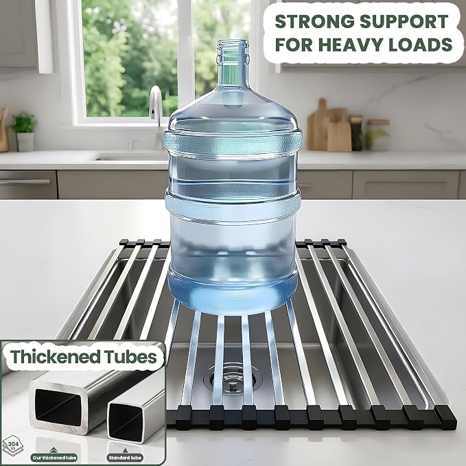Roll Up Dish Drying Rack Over the Sink 17 x 13’’, 304 Stainless Steel Black | 17 x 13’’, Sink Rack, Rust-Resistant, Foldable Non-Slip Kitchen Drainer Mat for Dishes, Produce, RV & Small Kitchens - Image 3