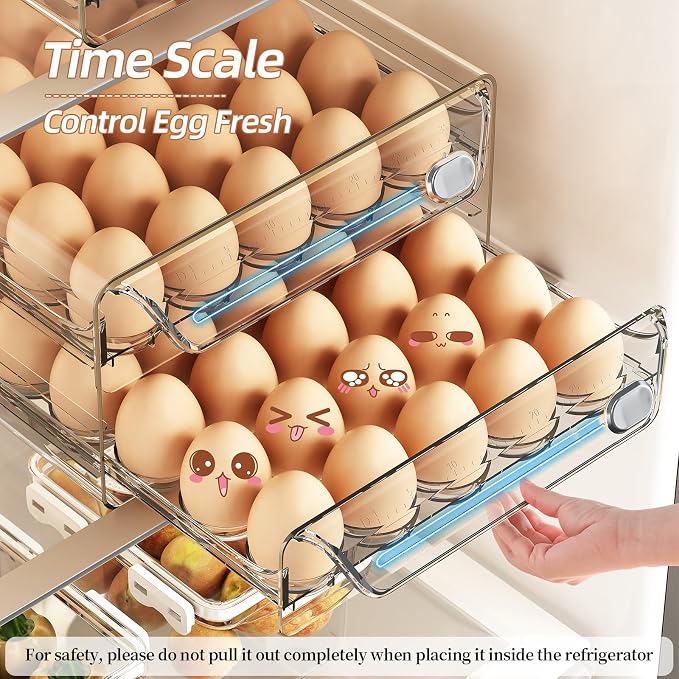 60 Eggs Organizer for Refrigerator, Large Egg Holder for Fridge, Clear Egg Container for Refrigerator, Stackable Egg Storage Trays for Countertop, Egg Drawer Dispenser, Egg Storage Container - Image 2