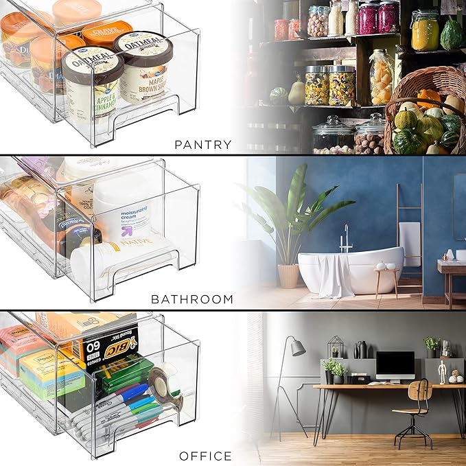 Sorbus Large Clear Storage Drawers (2 Pack) – Stackable Pull-Out Storage Bins with Handles, Slide Out Organizer Drawers for Pantry, Fridge, Kitchen – Stackable Acrylic Storage Bins - Image 5