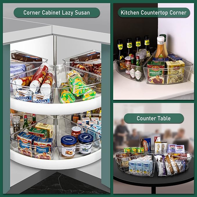 Lazy Susan Cabinet Organizer Bins for 26"/ 28"/ 32" Diameter | Corner Organizer, Plastic Cabinet Storage Bin, 1/8 Wedge - Food Safe, BPA Free, with Non-Slip Pads (for 32" Diameter, 6 Pack) - Image 7