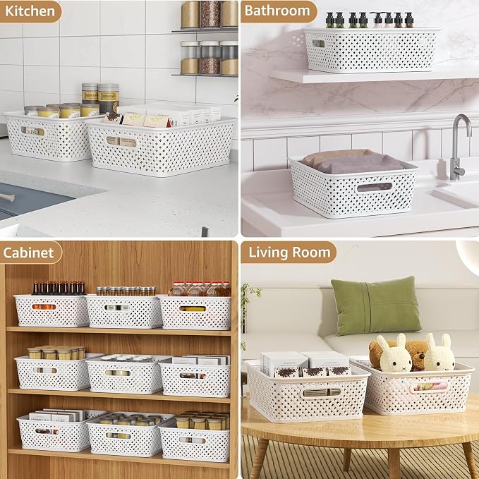MaxGear 3 Pack Plastic Storage Baskets, Large, White | Durable Woven Plastic with Built-In Handles, Suitable for Shelves, Closets, Cabinets, Bathrooms and Offices - Image 6