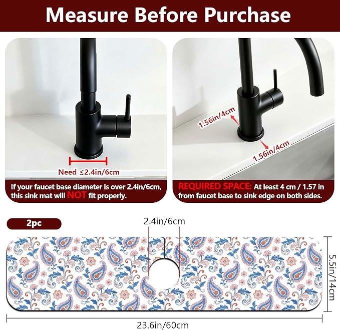 2 Pcs Kitchen Sink Splash Guard Faucet Mat Paisley Pattern Faucet Mat for Sinks Flower Absorbing Drying Mats for Kitchen Bathroom - Image 2
