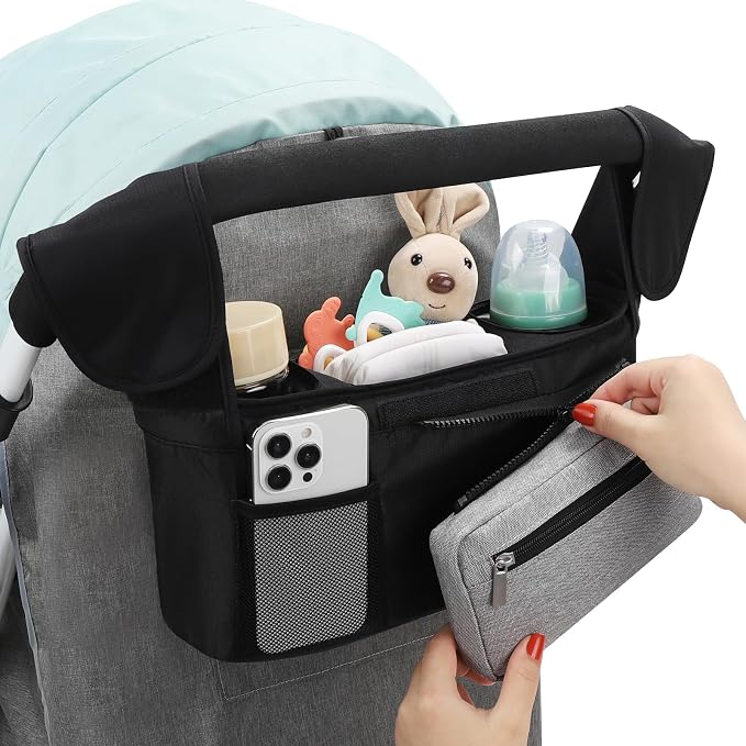 Accmor Universal Stroller Organizer with Insulated Cup Holder Detachable Phone Bag and Shoulder Strap,Stroller Bag Caddy Organizer for Uppababy, Baby Jogger, Britax Strollers - Image 7
