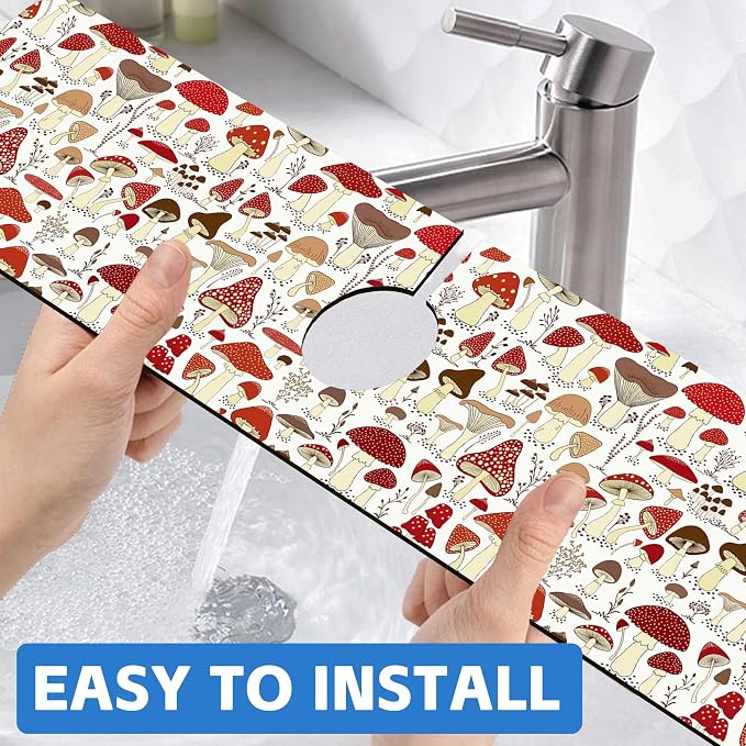 Cartoon Mushrooms Dish Drying Mat for Kitchen Sink Splash Guard Behind Faucet Sink Mat Absorbent Fast Drying Faucet Draining Mat for Bathroom Kitchen 5.5"×24" - Image 6