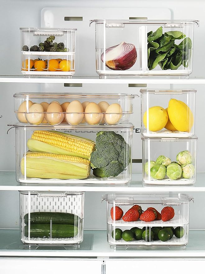 Fresh Produce Saver for Refrigerator, 3 Pcs Food Fruit Lettuce Keeper Containers, Salad Vegetable Storage Organizers Stackable, BPA-free Stay Fridge Storage Containers - Image 2