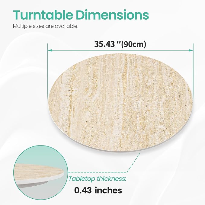 ZL ZELing 35.4" Lazy Susan Turntable – 360° Sinteredstone Silent Anti-Slip Turntable, Table Top Centerpiece for Kitchen, Pantry, Spice Rack, Refrigerator & Dining Table, Beige - Image 3