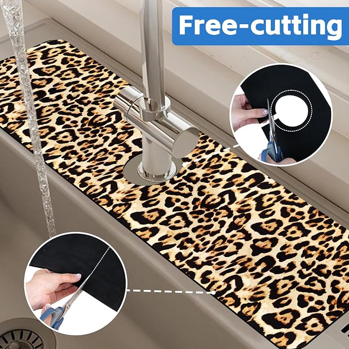 Abstract Brown Leopard Dish Drying Mat for Kitchen Sink Splash Guard Behind Faucet Sink Mat Absorbent Fast Drying Faucet Draining Mat for Bathroom Kitchen 5.5"×24" - Image 7