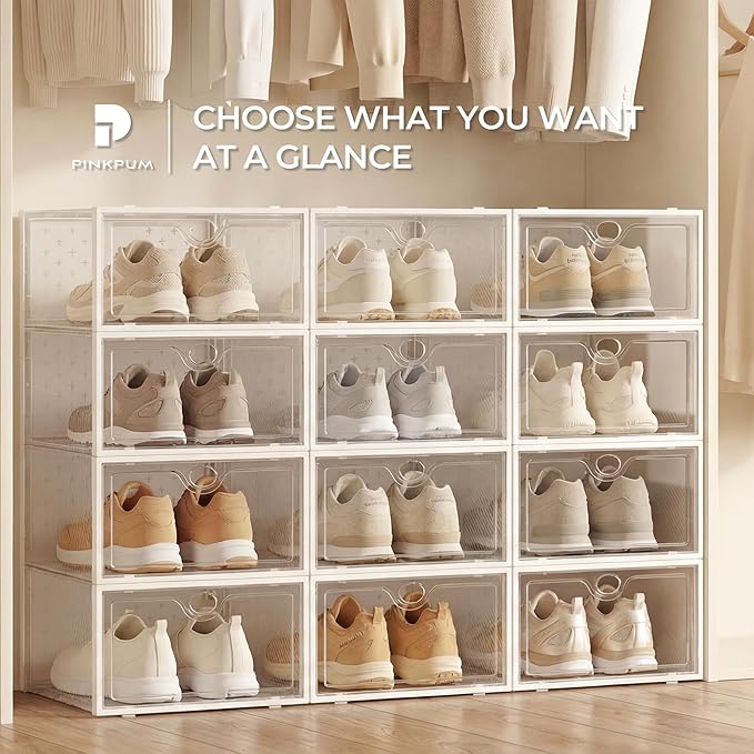 18 Pack X-Large Shoe Storage Boxes Grey Shoe Organizer | Clear Plastic Stackable, Fit US Size 11, 6.2” Height, Shoe Dispaly Case Holder Bins Sneaker Storage for Sneakerheads - Image 6