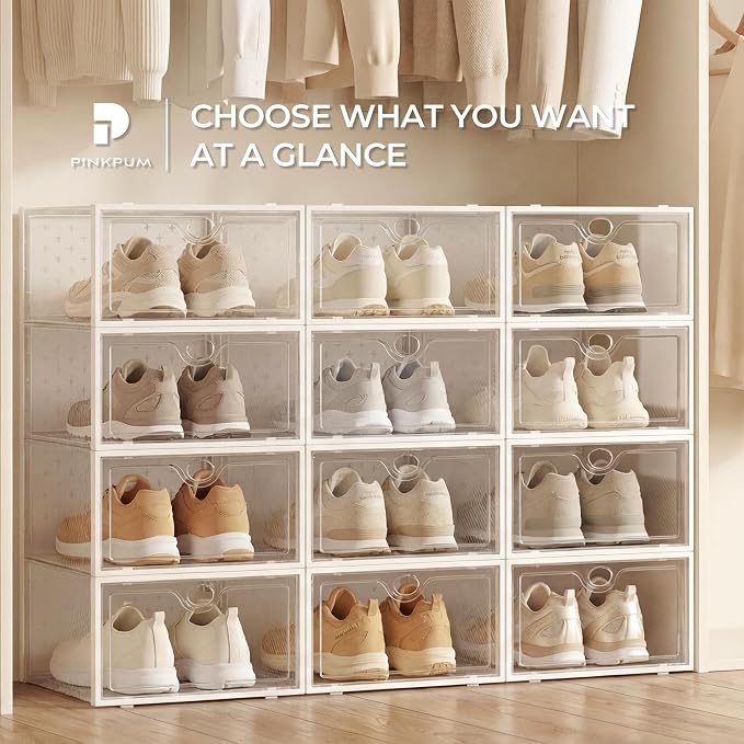 12 Pack X-Large Shoe Storage Boxes, Shoe Organizer Clear Stackable | Fit US Size 11, 6.2” Height, Shoe Dispaly Case Holder Bins Sneaker Storage for Sneakerheads, For Home and Family, Black - Image 7