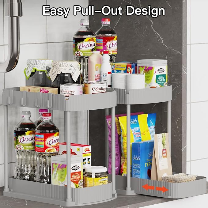 2 Packs Under Sink Pull-Out Storage Organizers, 14.8 Inches, Grey | Multi-Purpose Cabinet Organizers and Storage for Bathroom & Kitchen - Image 4