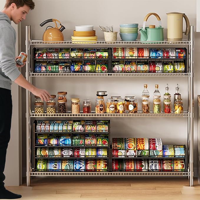 3 Tier Stackable Can Rack Organizer for Pantry Shelf, Adjustable Extra-Long Can Holder for Kitchen Storage, Sturdy Standing Rolling Can Dispenser for Canned Food Goods Drink Soup up to 96, Black - Image 5