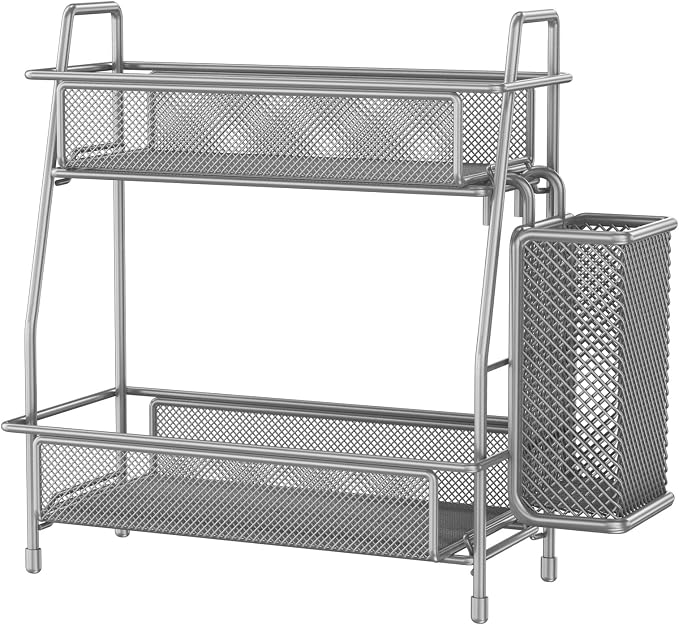 Spice Rack Organizer for Kitchen Counter, Spices Organizer and Storage Seasoning Organizer for Cabinet, Kitchen Metal Countertop Organizer with Side Basket (Grey) - Image 7