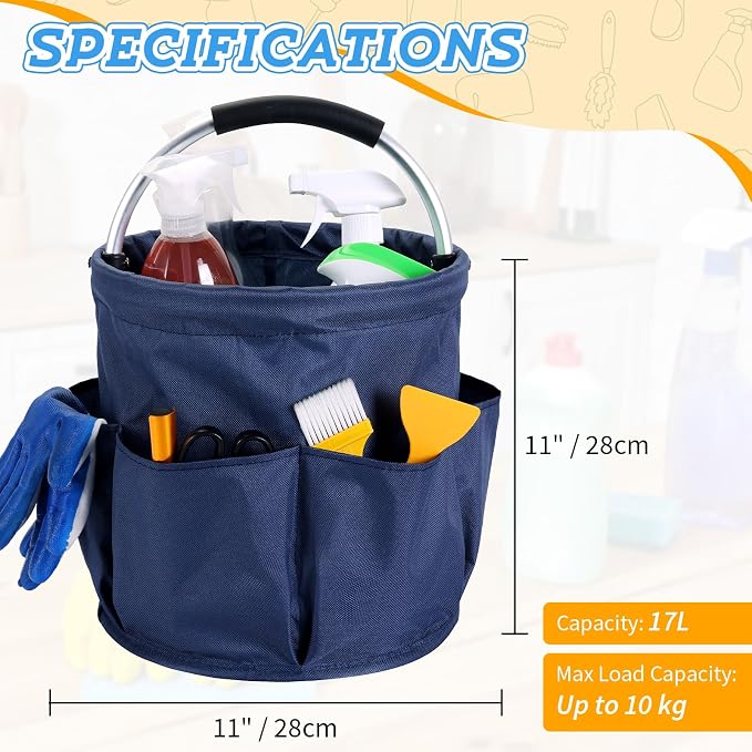 17L Cleaning Caddy with Handle & 6 Pockets, Foldable Cleaning Supply | Portable Shower Caddy, 600D Oxford Fabric Storage Basket for Home, Camping, Gardening, Bathroom - Image 2