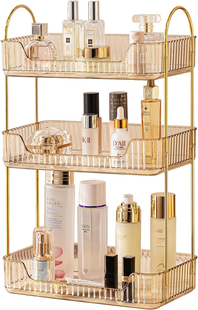 Akinbas 3 Tier Bathroom Organizer Countertop Makeup Perfume Tray Skincare Organizer for Bathroom Dresser Vanity (Gold) by AKINBAS