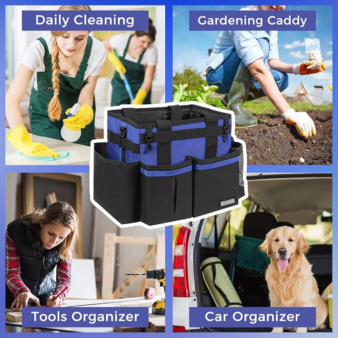SCAVATA Compact Wearable Cleaning Caddy with Handle & Shoulder Straps | Small Cleaning Supplies Organizer, Under Sink & Car Cleaning Tools Storage Bag for Housekeepers Cleaners, Blue - Image 7