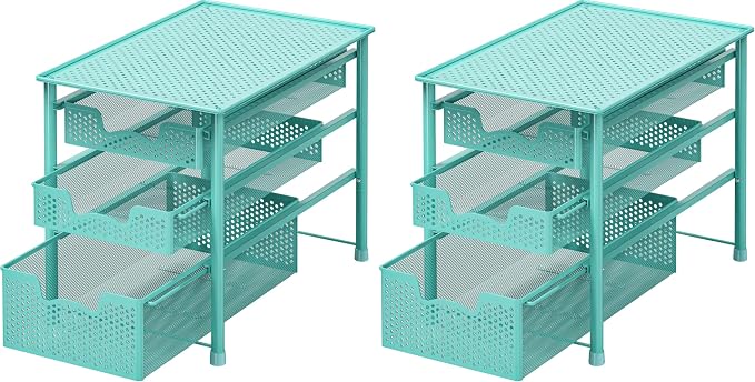 Simple Houseware Stackable 3 Tier Sliding Basket Organizer Drawer, Turquoise (Pack of 2) by SimpleHouseware