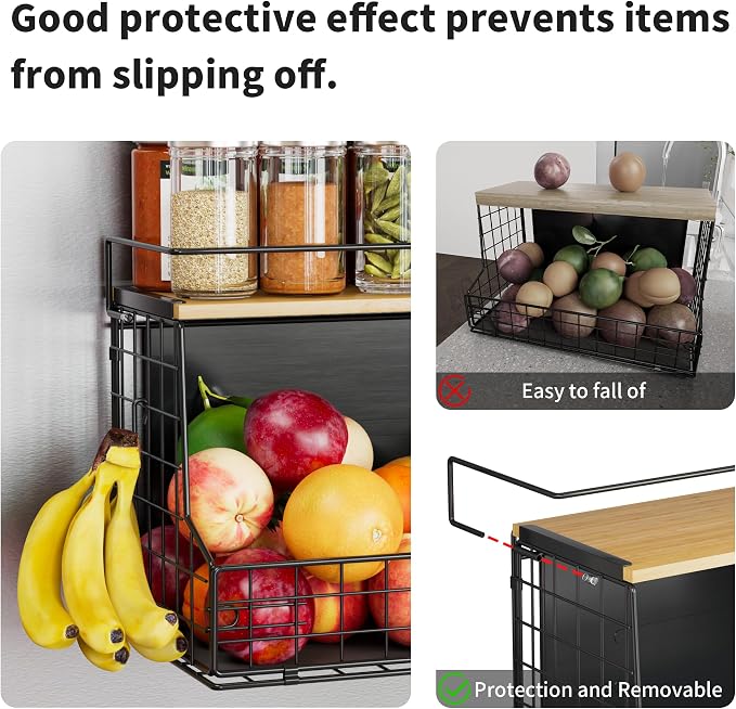 TIDIIABODE Magnetic Shelf for Fridge, Large Container Magnetic Spice Rack for Refrigerator, Fruit Potato and Onion Storage Bins, Magnetic Basket with Wood Lid, Kitchen Counter, Cabinet - Image 3