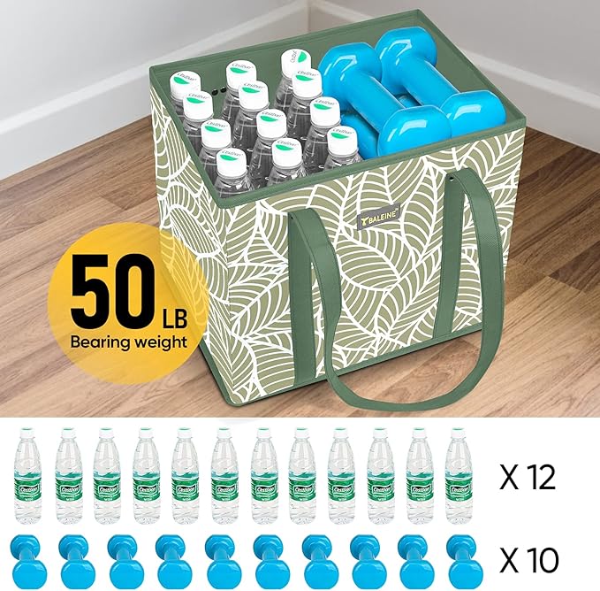 BALEINE 6PK Reusable Grocery Bags, Heavy Duty Shopping Tote Bag | 12'' Long Handles, Reinforced Bottom Keeps Upright, Fold Flat Storage, Water-Resistant Shopping Bag, Multiple Color Options - Image 5