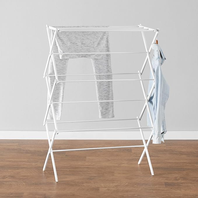 Amazon Basics Foldable Portable Clothes Drying Rack for Indoor Air Drying, Collapsible Design, 14.5" D x 29.5" W x 41.8" H, White - Image 6