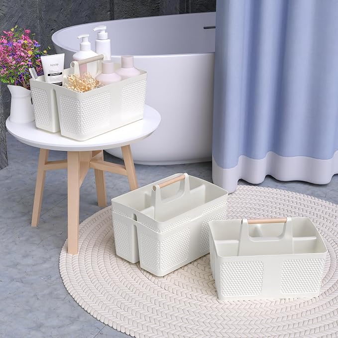 Shower Caddy Portable and Cleaning Caddy Organizer for Bathroom, Kitchen,Toiletries Storage, Caddy organizer with handle, Rust-Resistant, Durable Material(Milky White, 9.36"L×7.73"W×7.24"H) - Image 7