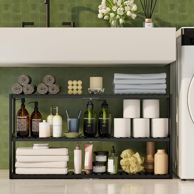 Extra Long Bathroom Organizer Storage Shelves 100% Bamboo Adjustable Height Over The Toilet Storage Floating Shelf for Wall Shower Shelf Can Placed in The Bathroom Kitchen Living Room for Multi Usage - Image 5