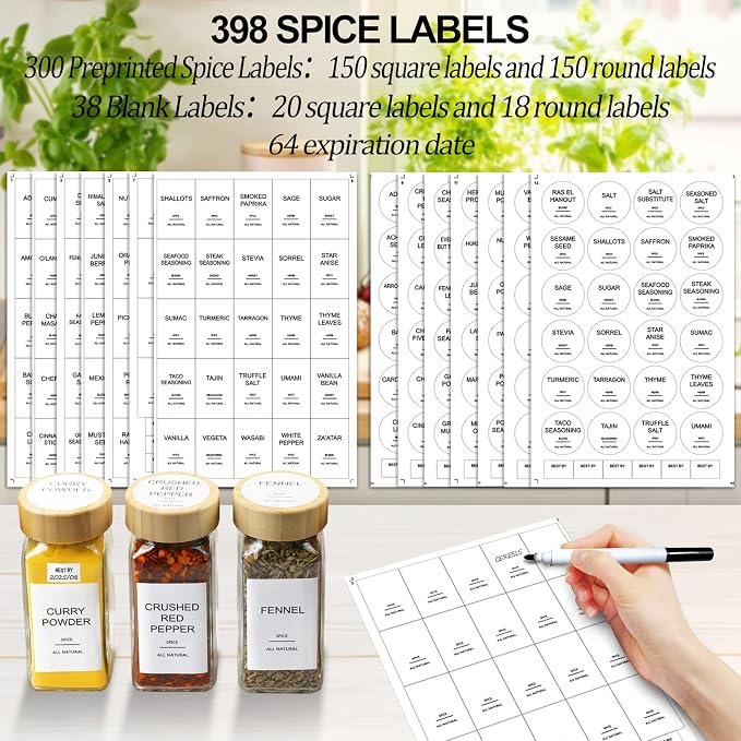 Glass Spice Jars with Bamboo Lid & 398 Label for Cabinet & Drawer Organizer | 24 pcs 4 fl oz Square Spice Bottles With Shaker Lids,Airtight Spice Containers Keep Fresh,Seasoning Containers Organization - Image 3