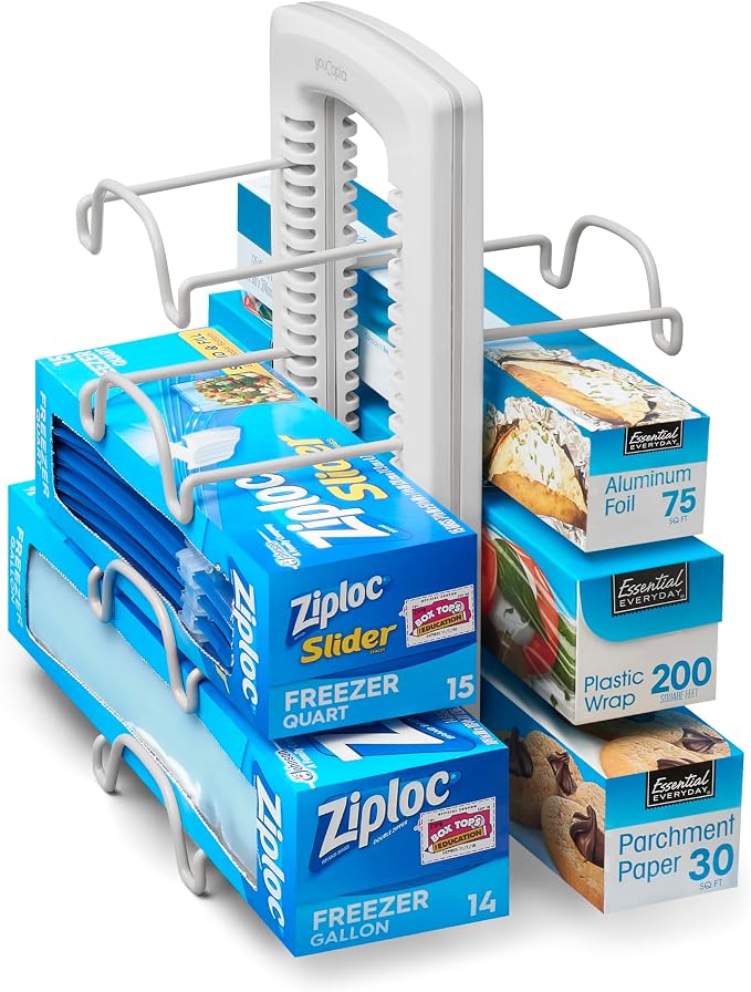 YouCopia WrapStand, Adjustable Kitchen Wrap, Foil and Bag Box Organizer for Kitchen Cabinet and Pantry Storage, White by YouCopia