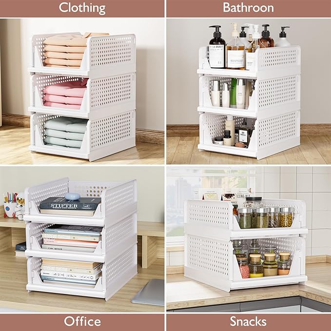 CTSNSLH 8 Pack Closet Organizers Stackable Storage Box | White stackable plastic drawer bins for closets, wardrobes, kitchens, bathrooms, offices - Image 5