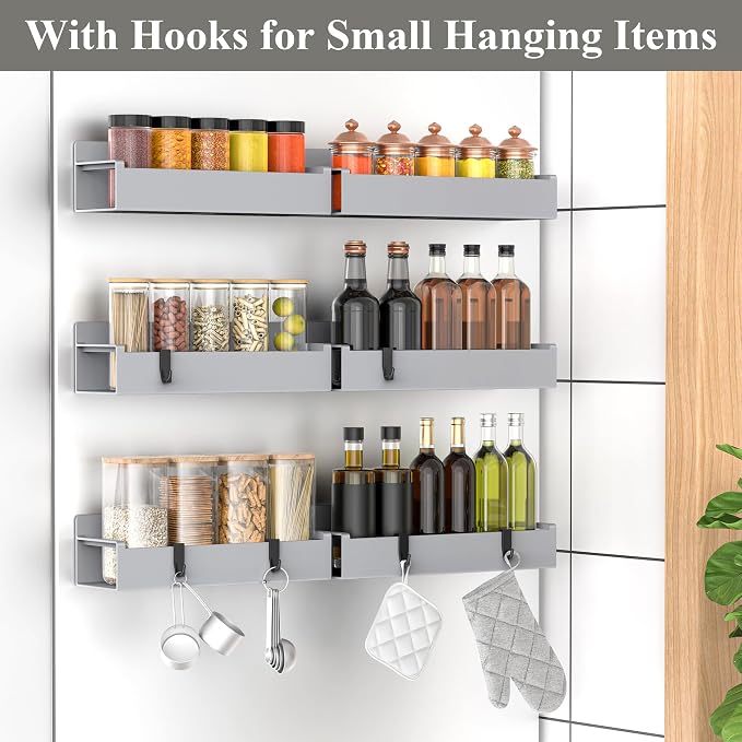 6 Pack Magnetic Spice Rack Organizer for Refrigerator and Oven, Silver Fridge Organizers and Storage for Kitchen - Image 2